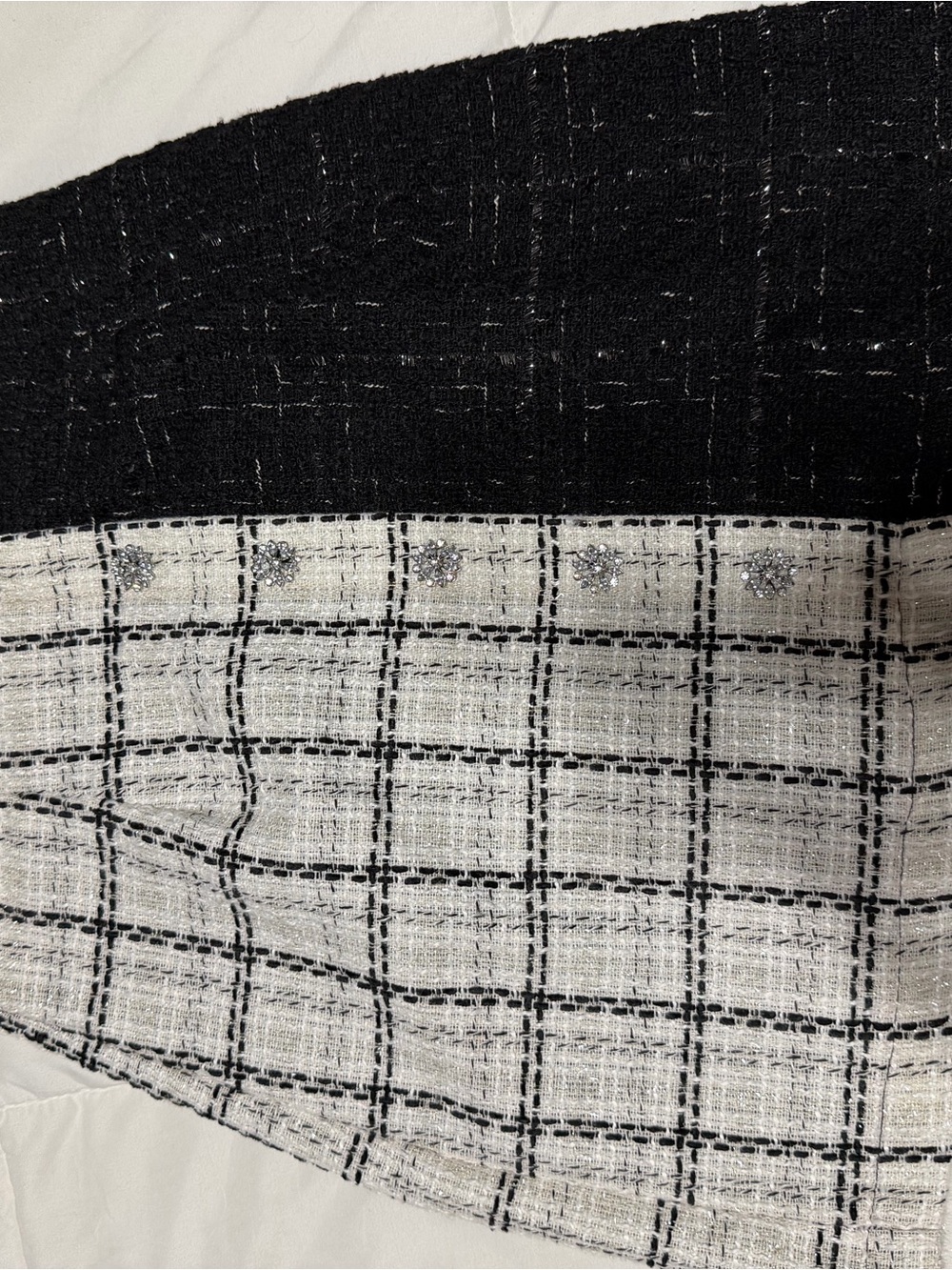 Gianni Bini Black and Cream Checked Tweed Mini Skirt - Picture 6 of 6